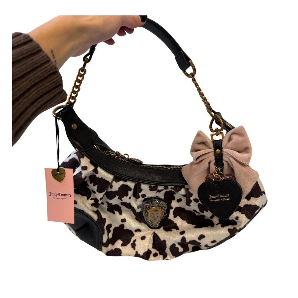 Juicy Couture Juicy Romance Cow Hobo Bag in Liquorice/White
